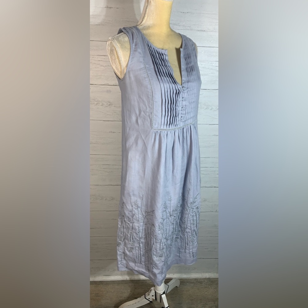 Kew blue linen sleeveless embroidered dress size 4 - Picture 6 of 8